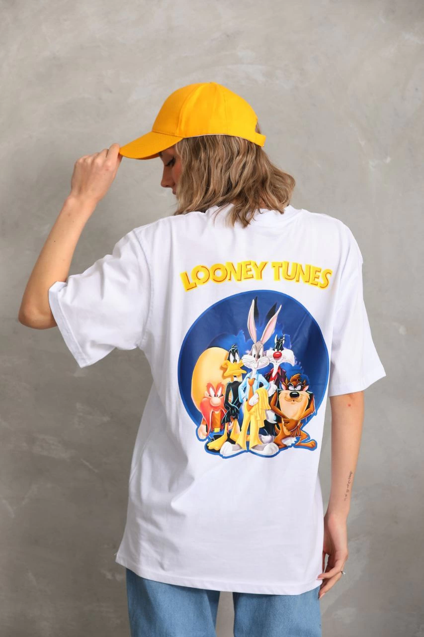 unisex-baskili-oversize-t-shirt-beyaz-47524580-sw853sh1280 Kadın Kısa Kol Yazlık Tişört Bisiklet Yaka Baskılı Oversize T-Shirt - Beyaz