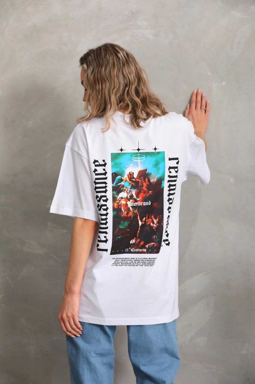 unisex-baskili-oversize-t-shirt-beyaz-68873275-sw853sh1280 Kadın Kısa Kol Yazlık Tişört Bisiklet Yaka Baskılı Oversize T-Shirt - Beyaz - Görsel 2