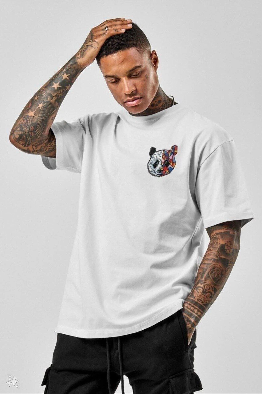 unisex-baskili-oversize-t-shirt-beyaz-74643650-sw852sh1280 Erkek Baskılı T-Shirt Kısa Kol Bisiklet Yaka Regular Fit Rahat Kalıp Tişört - Beyaz