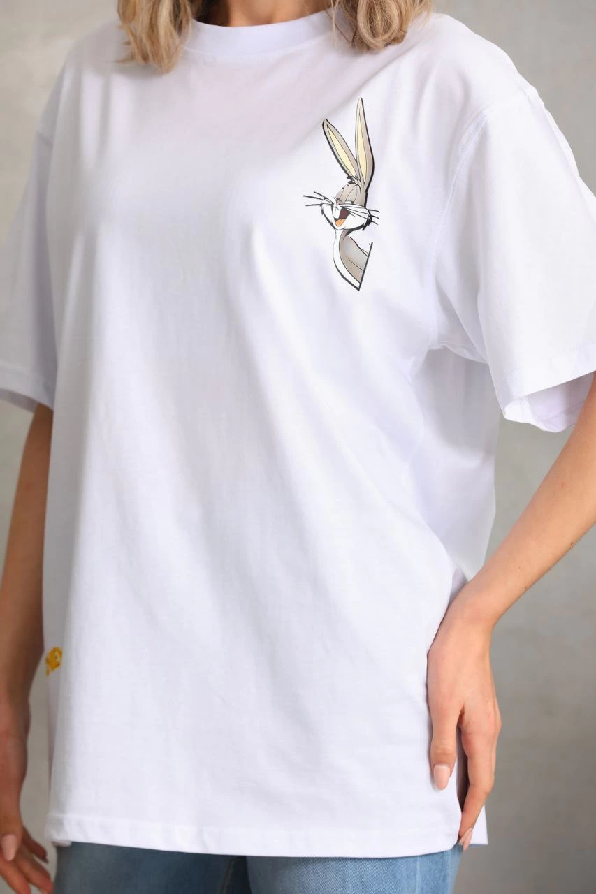 unisex-baskili-oversize-t-shirt-beyaz-75426082-sw853sh1280 Kadın Kısa Kol Yazlık Tişört Bisiklet Yaka Baskılı Oversize T-Shirt - Beyaz - Görsel 2
