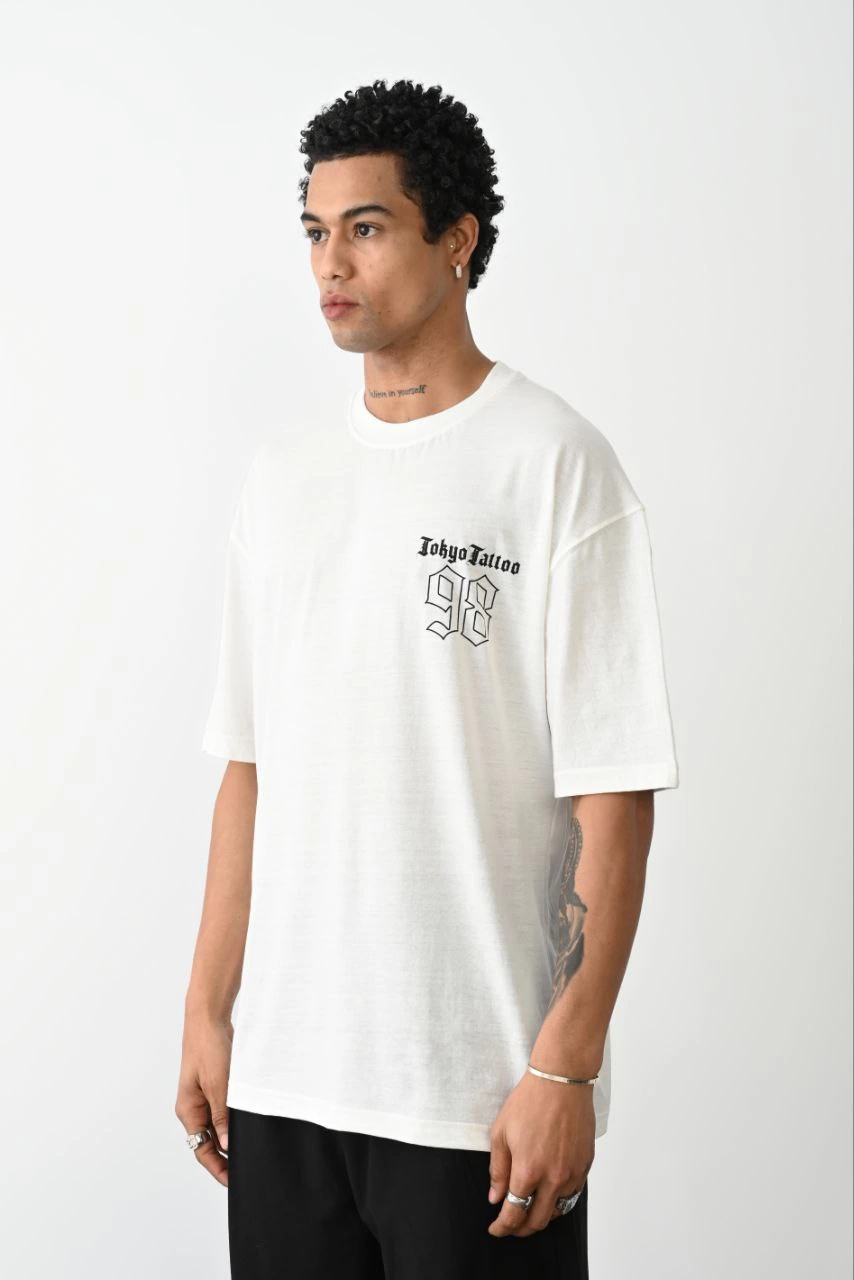 unisex-baskili-oversize-t-shirt-beyaz-87358552-sw854sh1280 Erkek Kısa Kol Yazlık Tişört Bisiklet Yaka Baskılı Oversize T-Shirt - Beyaz - Görsel 2