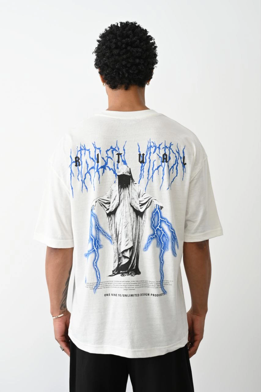 unisex-baskili-oversize-t-shirt-beyaz-91348854-sw854sh1280 Erkek Kısa Kol Yazlık Tişört Bisiklet Yaka Baskılı Oversize T-Shirt - Beyaz