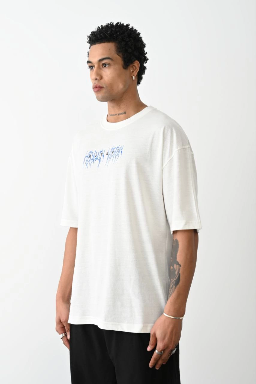 unisex-baskili-oversize-t-shirt-beyaz-94469336-sw854sh1280 Erkek Kısa Kol Yazlık Tişört Bisiklet Yaka Baskılı Oversize T-Shirt - Beyaz - Görsel 2