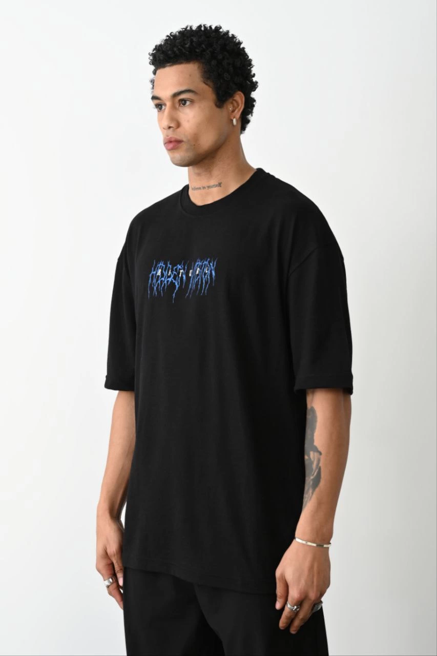 unisex-baskili-oversize-t-shirt-siyah-11298646-sw853sh1280 Erkek Baskılı Oversize Kısa kol T-Shirt - Siyah - Görsel 2