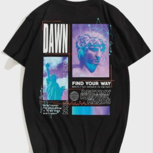 Kadın Baskılı T-Shirt Kısa Kol Bisiklet Yaka Oversize Rahat Kalıp Tişört - Siyah
