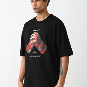 Erkek Boxy Eldiven Baskılı T-Shirt Kısa Kol Bisiklet Yaka Tişört - Siyah