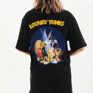 Kadın Kısa Kol Yazlık Tişört Bisiklet Yaka Baskılı Oversize T-Shirt - Siyah