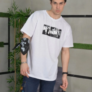 Erkek Kısa Kol Yazlık Tişört Bisiklet Yaka Baskılı Oversize T-Shirt - Beyaz