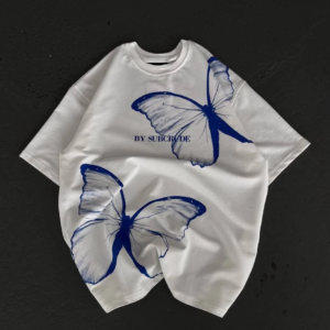 kadın  Bisiklet Yaka Baskılı Oversize T-Shirt - Beyaz