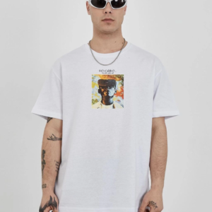 Erkek Kısa Kol Yazlık Tişört Bisiklet Yaka Baskılı Oversize T-Shirt - Beyaz