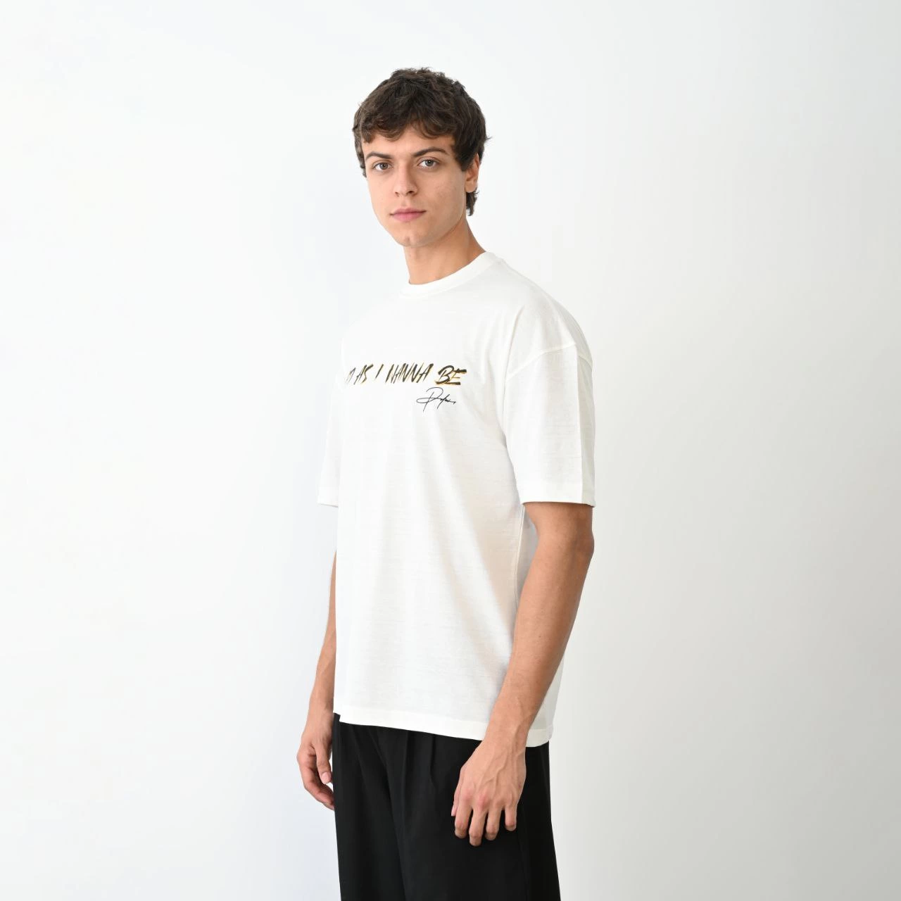 unisex-bisiklet-yaka-baskili-oversize-t-shirt-beyaz-41000772-sw1280sh1280 Erkek Baskılı T-Shirt Kısa Kol Bisiklet Yaka Regular Fit Rahat Kalıp Günlük Tişört- Beyaz - Görsel 2
