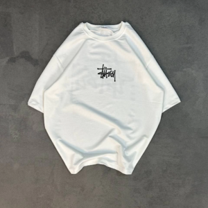 kadın Bisiklet Yaka Baskılı Oversize  Kısa kol T-Shirt - Beyaz