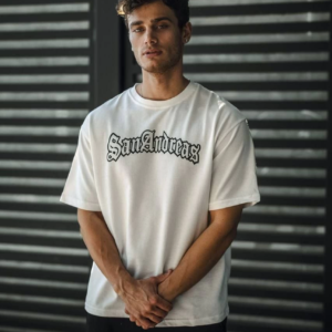 Erkek Kısa Kol Yazlık Tişört Bisiklet Yaka Baskılı Oversize T-Shirt - Beyaz