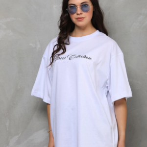 Kadın Baskılı T-Shirt Kısa Kol Bisiklet Yaka Oversize Rahat Kalıp Günlük Tişört - Beyaz