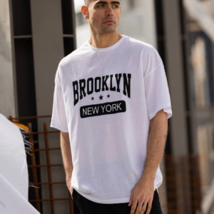 Erkek Kısa Kol Yazlık Tişört Bisiklet Yaka Baskılı Oversize T-Shirt - Beyaz