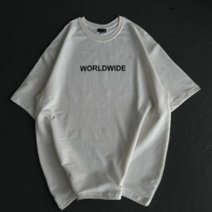 Kadın Baskılı T-Shirt Kısa Kol Bisiklet Yaka Oversize Rahat Kalıp Günlük Tişört   - Beyaz