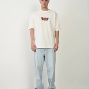Erkek Kısa Kol Yazlık Tişört Bisiklet Yaka Baskılı Oversize T-Shirt - Beyaz
