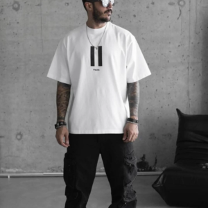Erkek Kısa Kol Yazlık Tişört Bisiklet Yaka Baskılı Oversize T-Shirt - Beyaz