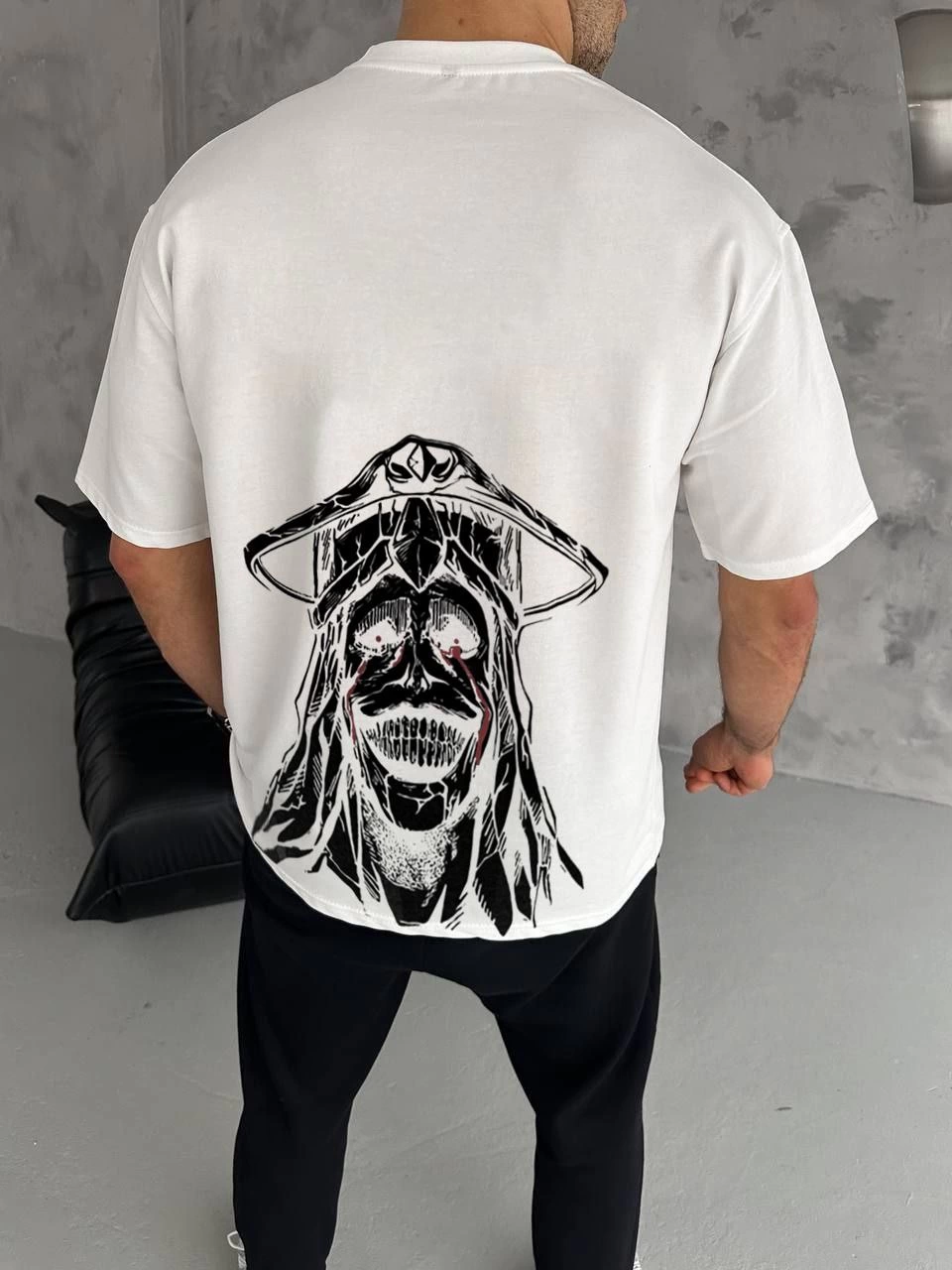 unisex-bisiklet-yaka-baskili-oversize-t-shirt-beyaz-67942068-sw960sh1280 Erkek Kısa Kol Tişört Bisiklet Yaka Yıldırım Baskılı Oversize T-Shirt - Beyaz - Görsel 2