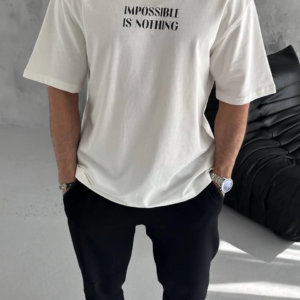 ERKEK Tişört Bisiklet Yaka Baskılı Oversize Kısa kol T-Shirt - Beyaz