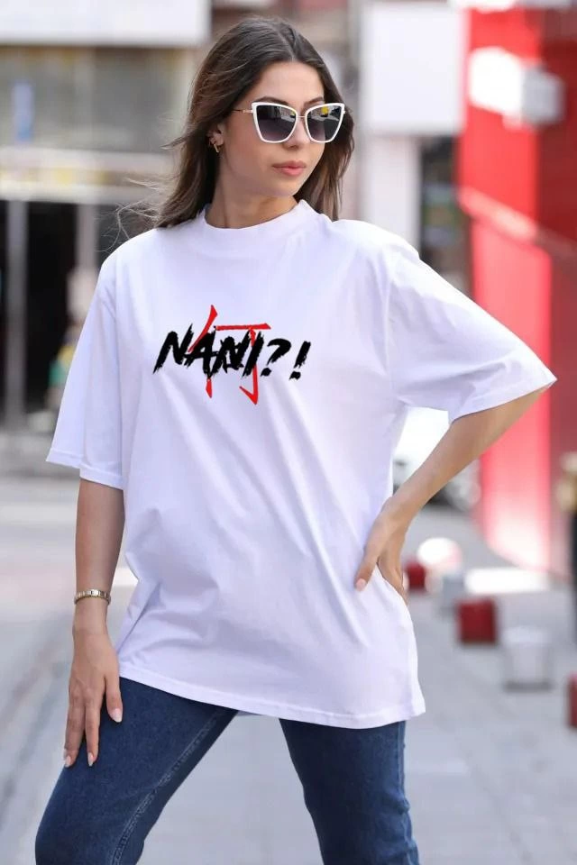 unisex-bisiklet-yaka-baskili-oversize-t-shirt-beyaz-89360586-sw640sh960 Kadın Baskılı T-Shirt Kısa Kol Bisiklet Yaka Oversize Rahat Kalıp Günlük Tişört - Beyaz