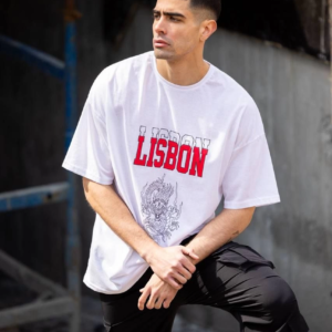 Erkek Kısa Kol Yazlık Tişört Bisiklet Yaka Baskılı Oversize T-Shirt - Beyaz