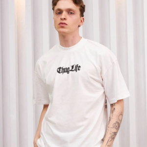 Erkek Kısa Kol Yazlık Tişört Bisiklet Yaka Baskılı Oversize T-Shirt - Beyaz