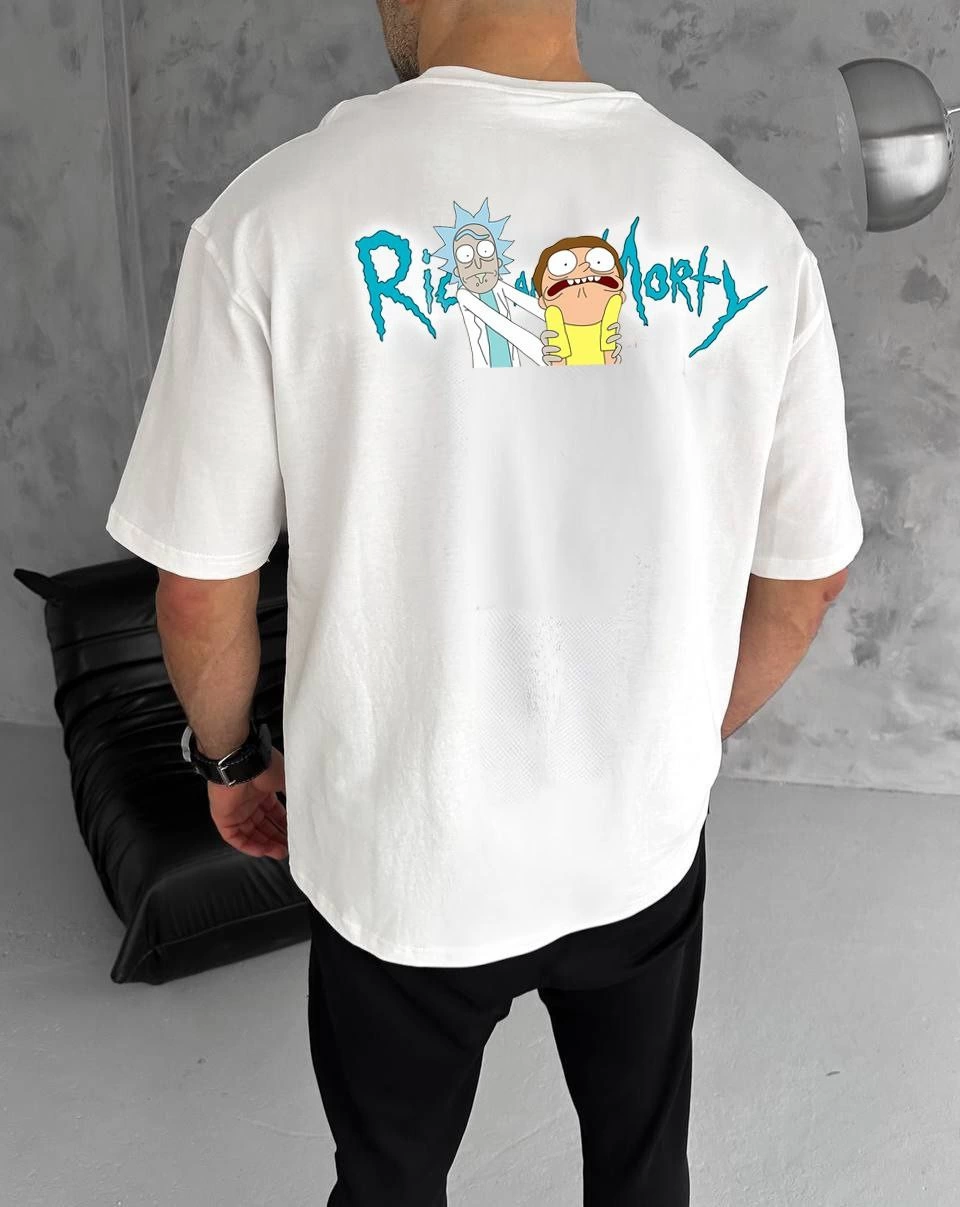 unisex-bisiklet-yaka-baskili-oversize-t-shirt-beyaz-96283996-sw960sh1207 Erkek Kısa Kol Tişört Bisiklet Yaka RİCK AND MORTY Baskılı T-Shirt - Beyaz - Görsel 2