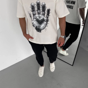 Erkek Baskılı T-Shirt Kısa Kol Bisiklet Yaka Regular Fit Rahat Kalıp Günlük Tişört - Beyaz