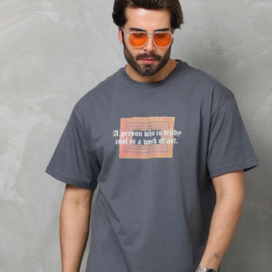 Erkek Baskılı T-Shirt Kısa Kol Bisiklet Yaka Regular Fit Rahat Kalıp Tişört -  Füme