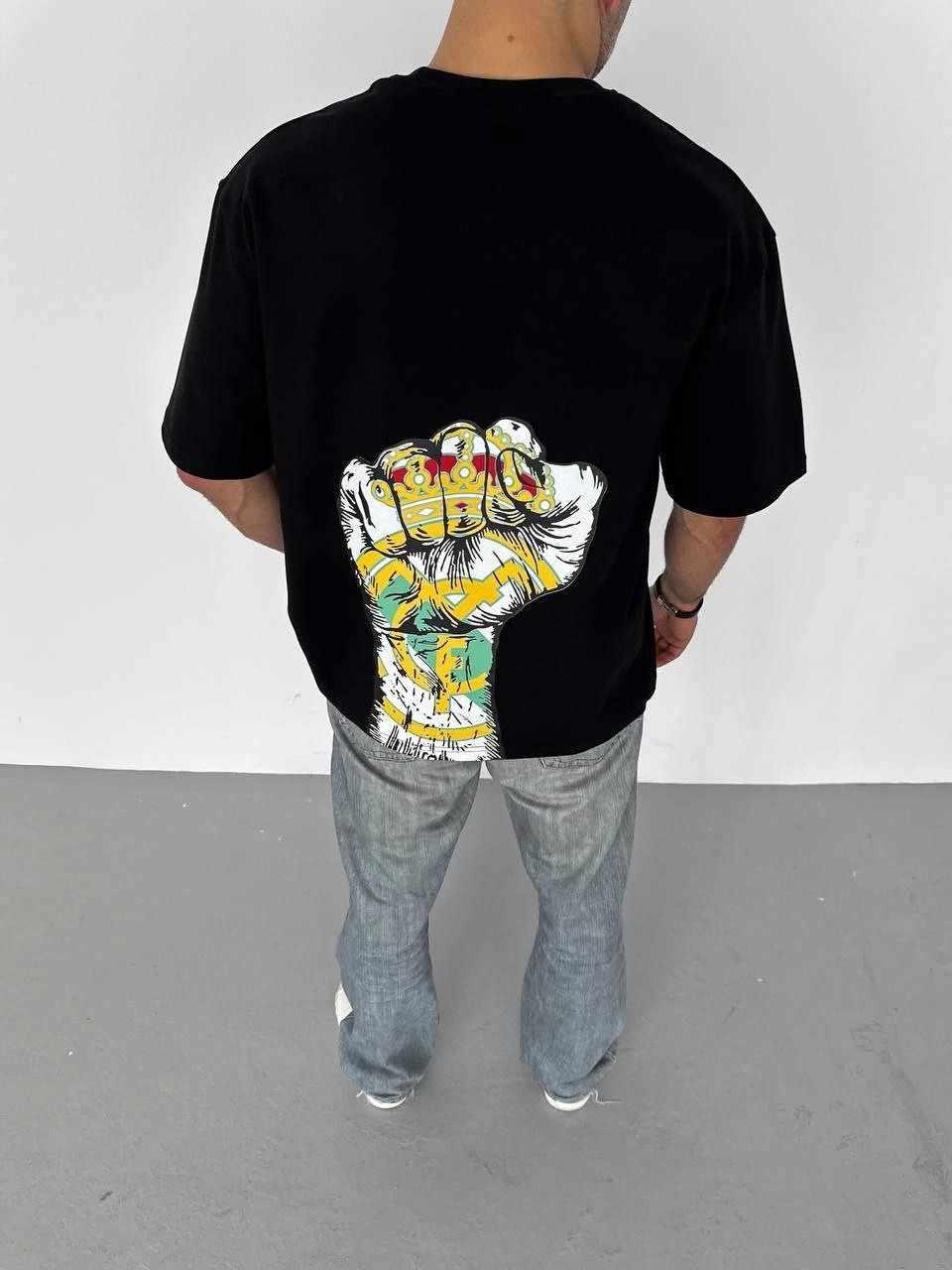 unisex-bisiklet-yaka-baskili-oversize-t-shirt-siyah-11609835-sw960sh1280 ERKEK Tişört Bisiklet Yaka Baskılı Oversize T-Shirt - Siyah - Image 2