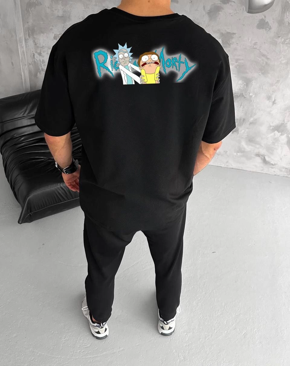 unisex-bisiklet-yaka-baskili-oversize-t-shirt-siyah-13578240-sw960sh1209 Erkek Kısa Kol Tişört Bisiklet Yaka RİCK AND MORTY Baskılı T-Shirt - Siyah - Görsel 2