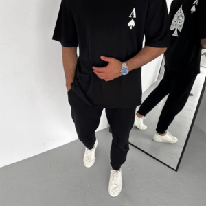 Erkek Baskılı T-Shirt Kısa Kol Bisiklet Yaka Regular Fit Rahat Kalıp Günlük Tişört - Siyah