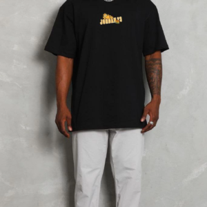 Erkek Kısa Kol Yazlık Tişört Bisiklet Yaka Baskılı Oversize T-Shirt - Siyah