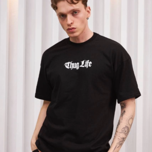 Erkek Bisiklet Yaka Baskılı  Kısa kol Oversize T-Shirt - Siyah