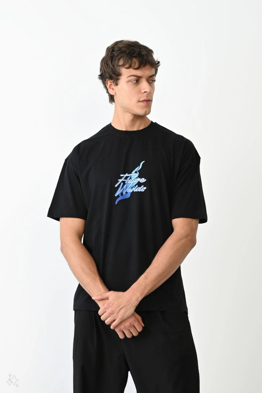 unisex-bisiklet-yaka-baskili-oversize-t-shirt-siyah-36631569-sw853sh1280 Erkek Kısa Kol Yazlık Tişört Bisiklet Yaka Baskılı Oversize T-Shirt - Siyah