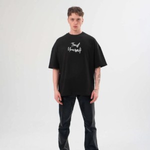 Erkek Kısa Kol Yazlık Tişört Bisiklet Yaka Baskılı Oversize T-Shirt - Siyah