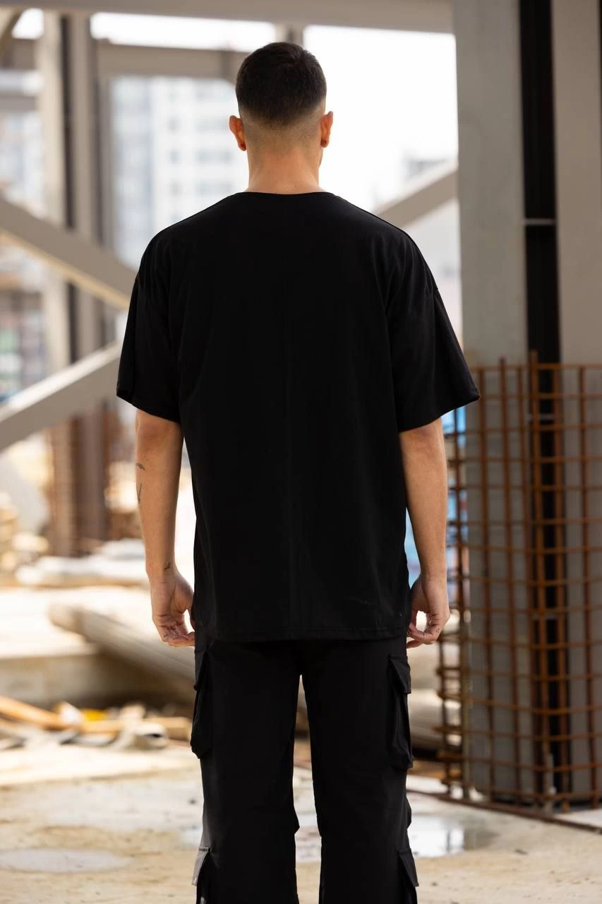 unisex-bisiklet-yaka-baskili-oversize-t-shirt-siyah-38225590-sw853sh1280 Erkek Kısa Kol Tişört Bisiklet Yaka LOS ANGELES Baskılı T-Shirt - Siyah - Görsel 2