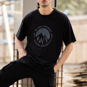 Erkek Baskılı T-Shirt Kısa Kol Bisiklet Yaka Regular Fit Rahat Kalıp Günlük Tişört - Siyah