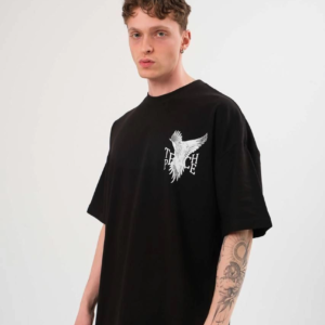 Erkek Kısa Kol Yazlık Tişört Bisiklet Yaka Baskılı Oversize T-Shirt - Siyah
