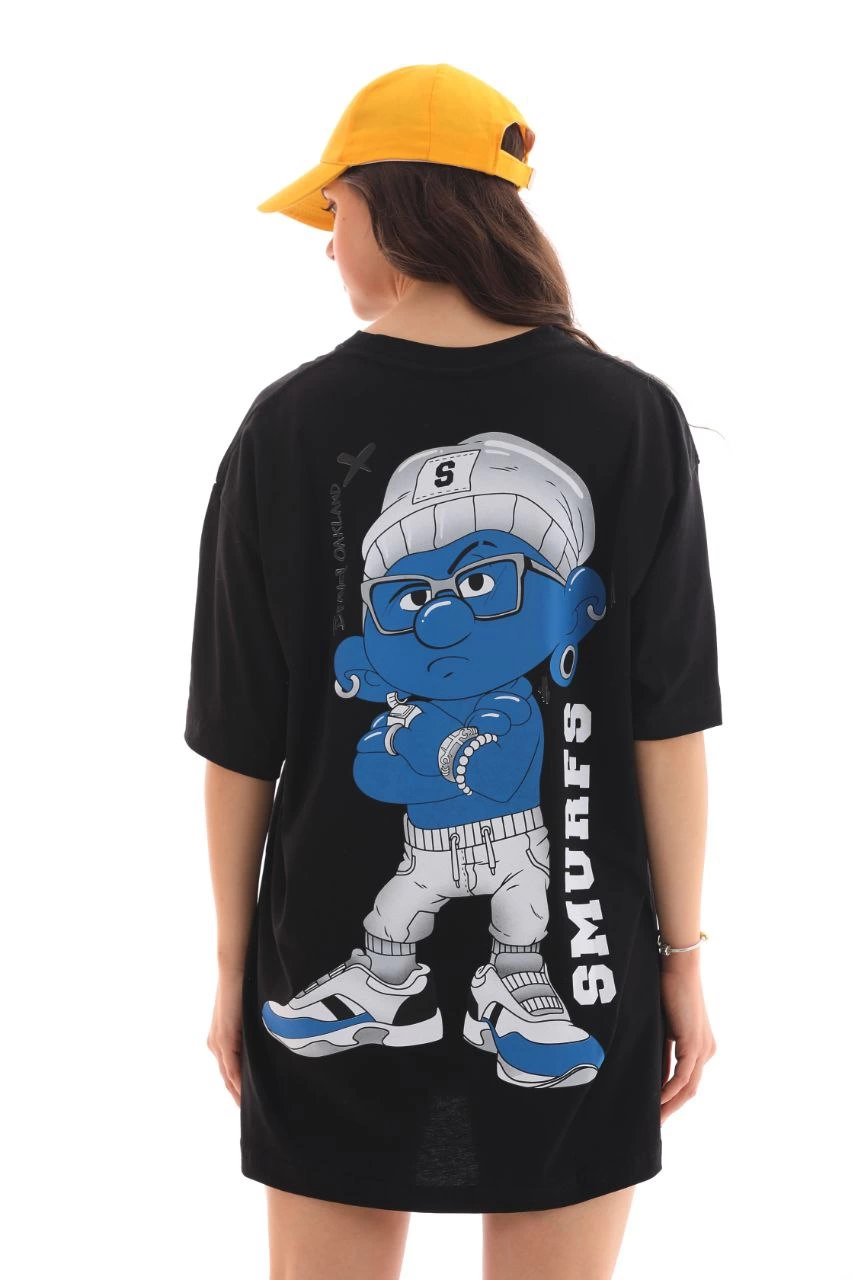 unisex-bisiklet-yaka-baskili-oversize-t-shirt-siyah-70221315-sw853sh1280 Kadın Kısa Kol Yazlık Tişört Bisiklet Yaka Baskılı Oversize T-Shirt - Siyah - Görsel 2