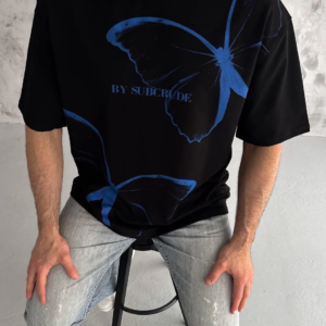 Erkek Kısa Kol Yazlık Tişört Bisiklet Yaka Baskılı Oversize T-Shirt - Siyah