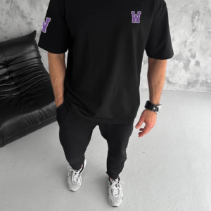 Erkek Kısa Kol Tişört Bisiklet Yaka W Wildone Baskılı T-Shirt - Siyah