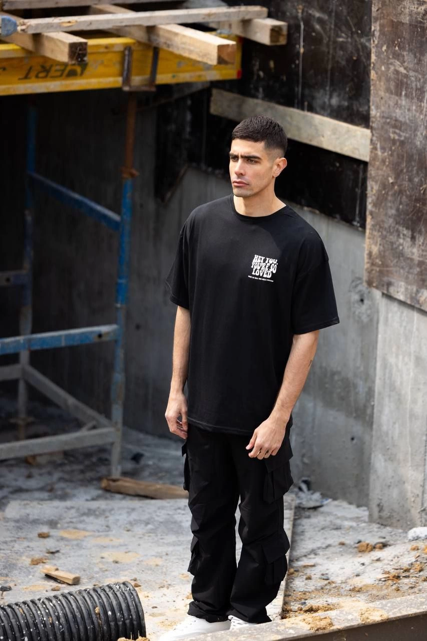 unisex-bisiklet-yaka-baskili-oversize-t-shirt-siyah-76081043-sw853sh1280 Erkek Kısa Kol Yazlık Tişört Bisiklet Yaka Baskılı Oversize T-Shirt - Siyah - Görsel 2