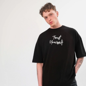 Erkek Kısa Kol Yazlık Tişört Bisiklet Yaka Baskılı Oversize T-Shirt -  Siyah