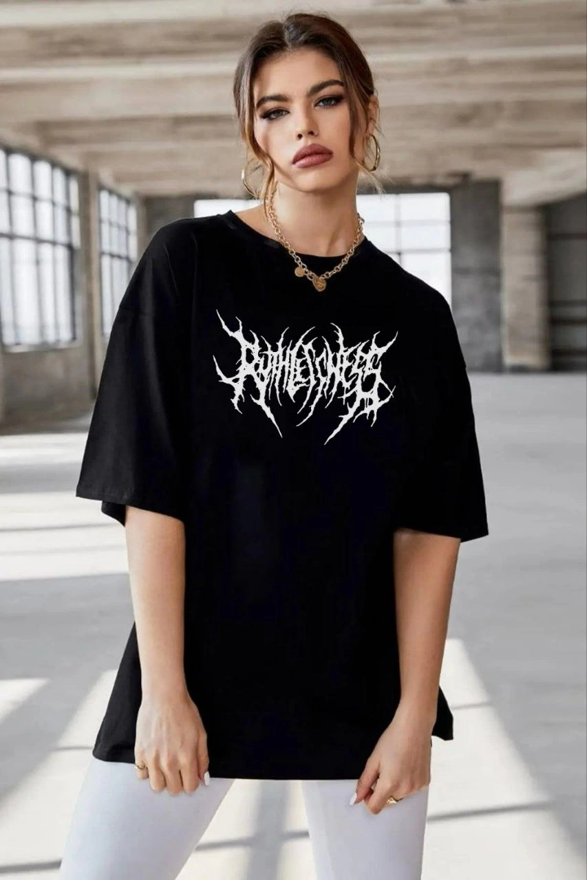 unisex-bisiklet-yaka-baskili-oversize-t-shirt-siyah-80527485-sw853sh1280 Kadın Baskılı T-Shirt Kısa Kol Bisiklet Yaka Oversize Rahat Kalıp Günlük Tişört - Siyah