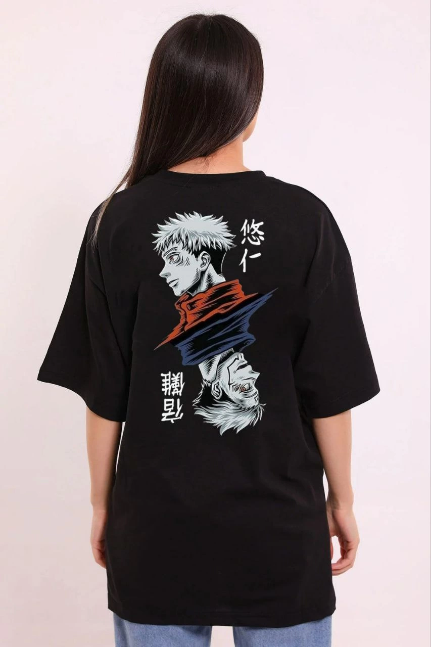 unisex-bisiklet-yaka-baskili-oversize-t-shirt-siyah-82407022-sw853sh1280 Kadın Kısa Kol Yazlık Tişört Bisiklet Yaka Baskılı Oversize T-Shirt - Siyah - Görsel 2