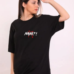 Kadın Kısa Kol Yazlık Tişört Bisiklet Yaka Baskılı Oversize T-Shirt - Siyah