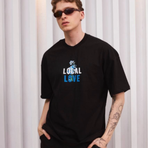 ERKEK Bisiklet Yaka Baskılı Oversize Kısa kol T-Shirt - Siyah
