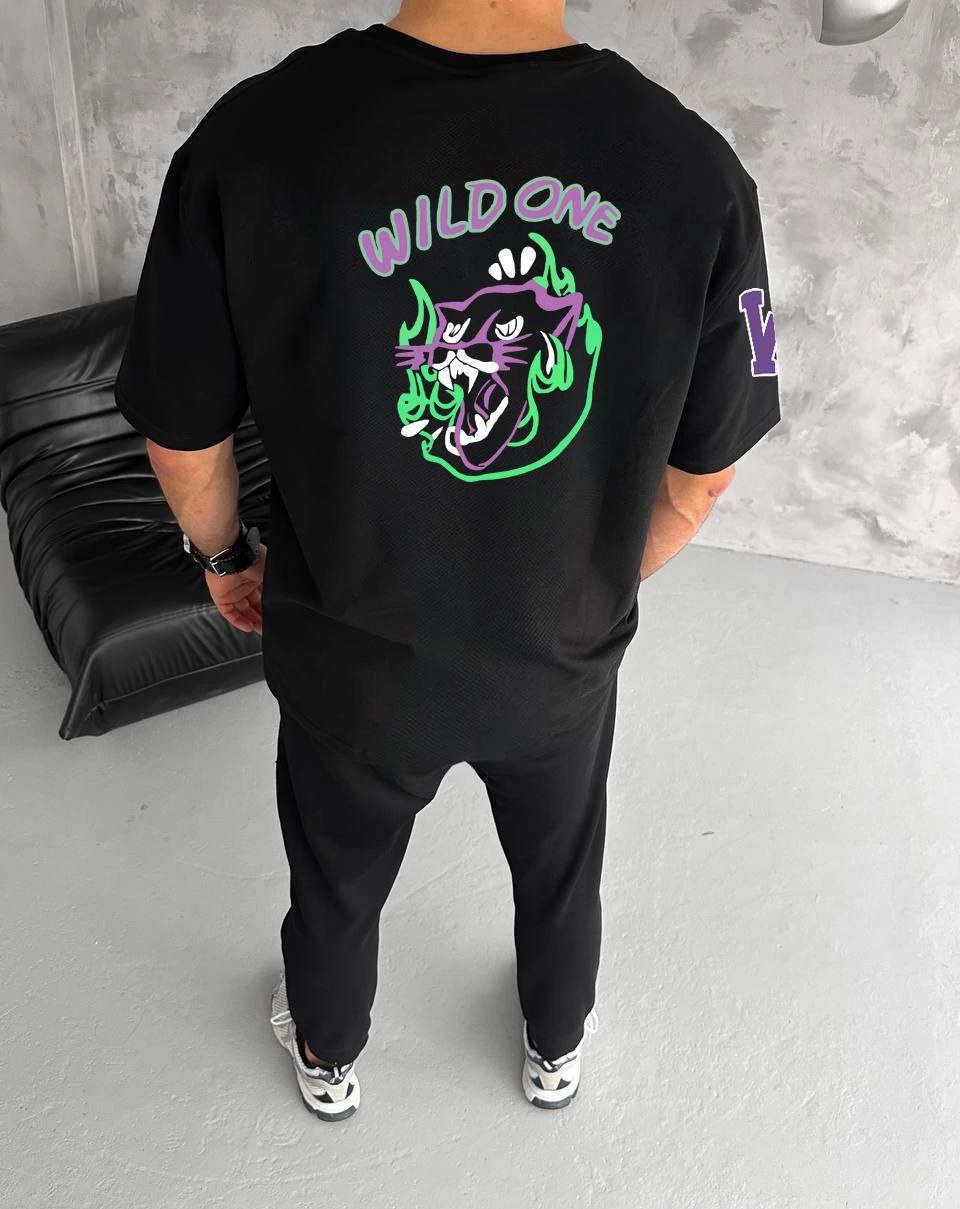 unisex-bisiklet-yaka-baskili-oversize-t-shirt-siyah-86569826-sw960sh1209 Erkek Kısa Kol Tişört Bisiklet Yaka W Wildone Baskılı T-Shirt - Siyah - Görsel 2